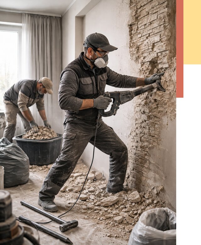 Демонтаж декоративного камня в Старом Осколе от 1467 руб/м² — быстро и недорого | ОТДЕЛОЧНИК-Срк