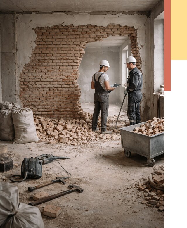 Демонтаж кирпичных стен в Старом Осколе от 4249 руб. — быстро, недорого, под ключ | ОТДЕЛОЧНИК-Срк