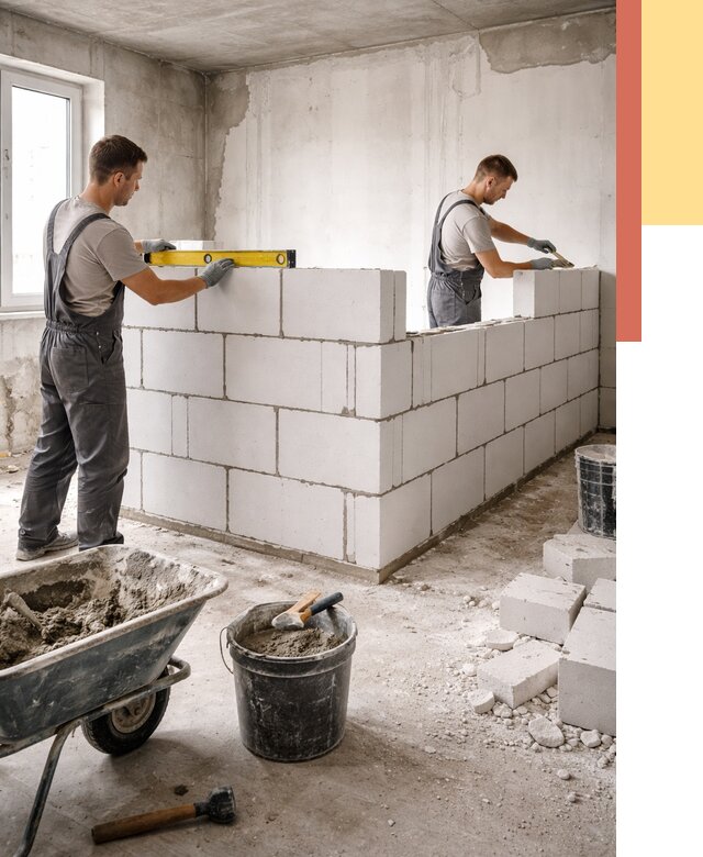 Кладка перегородок из ПГП в Старом Осколе от 2529 руб./м2 — монтаж и возведение под ключ | ОТДЕЛОЧНИК-Срк