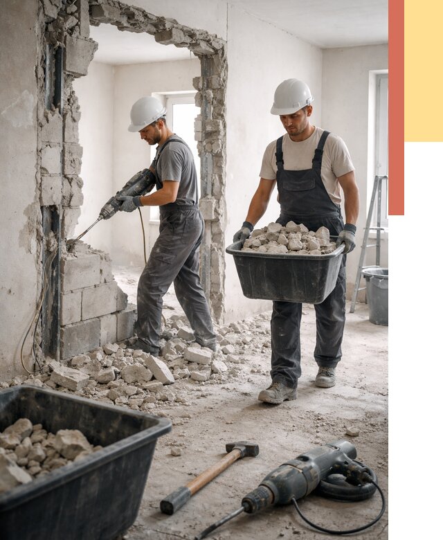 Демонтаж блоковых перегородок в Старом Осколе от 3794 руб. — быстро и недорого | ОТДЕЛОЧНИК-Срк