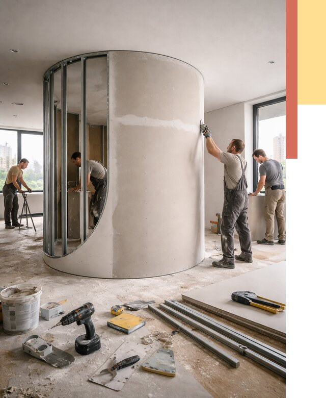 Радиусная перегородка из гипсокартона в Старом Осколе от 2934 руб. под ключ | ОТДЕЛОЧНИК-Срк