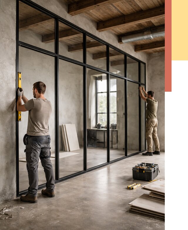 Стеклянные перегородки лофт в Старом Осколе от 10623 руб. под ключ | ОТДЕЛОЧНИК-Срк