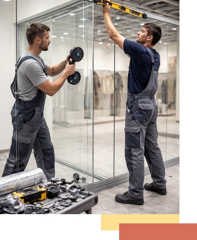 Стеклянные перегородки для магазинов в Старом Осколе — монтаж и установка