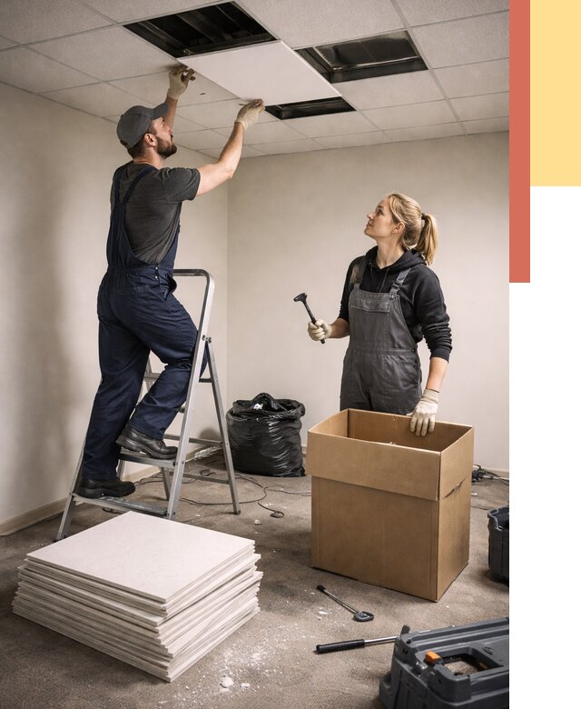 Демонтаж потолочной плитки в Старом Осколе от 4553 руб. быстро и недорого | ОТДЕЛОЧНИК-Срк