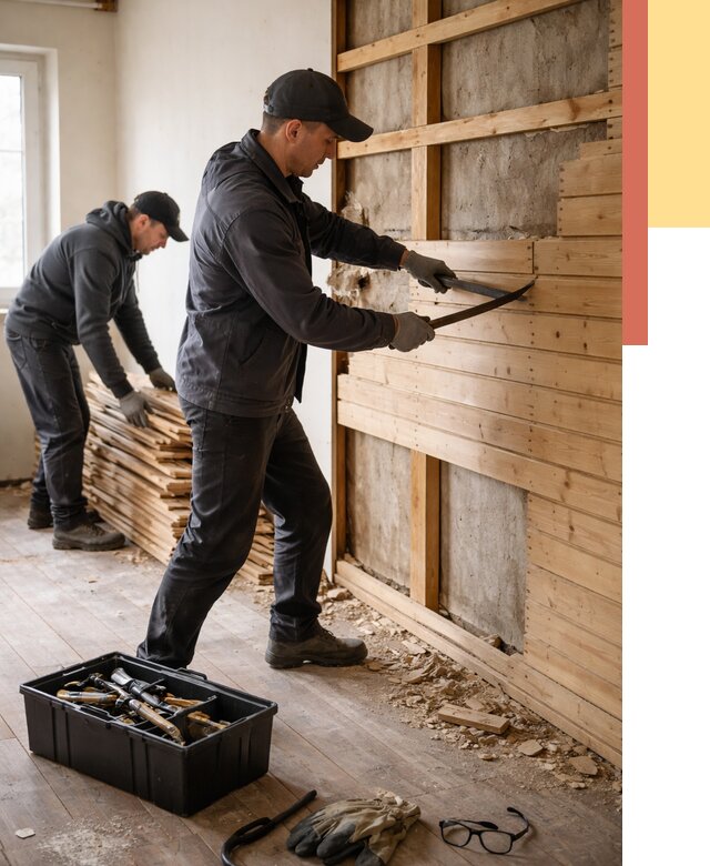 Демонтаж вагонки в Старом Осколе от 3844 руб/м2 — быстро и недорого | ОТДЕЛОЧНИК-Срк