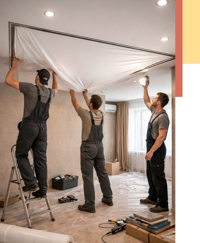 Монтаж ПВХ натяжного потолка в Старом Осколе от 3541 руб. под ключ | ОТДЕЛОЧНИК-Срк