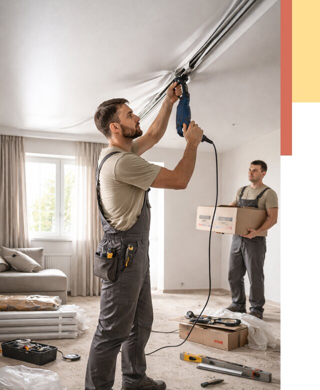 Монтаж сатинового натяжного потолка в Старом Осколе от 3541 руб. | Быстро, недорого — ОТДЕЛОЧНИК-Срк