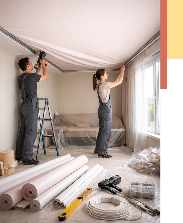 Монтаж цветного натяжного потолка в Старом Осколе от 4249 руб/м² — быстро и недорого | ОТДЕЛОЧНИК-Срк