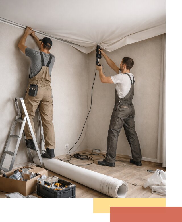 Монтаж цветного натяжного потолка в Старом Осколе за один день