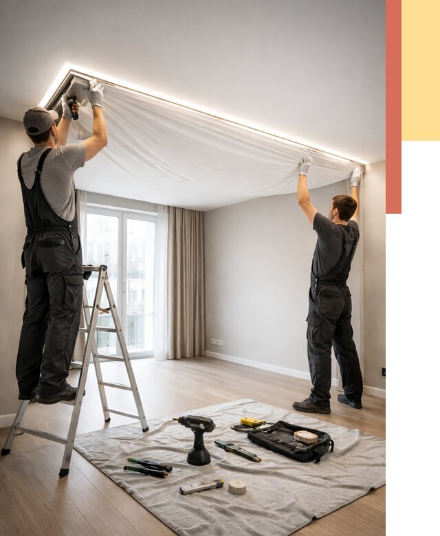 Монтаж парящего натяжного потолка в Старом Осколе от 4553 руб. быстро и недорого | ОТДЕЛОЧНИК-Срк