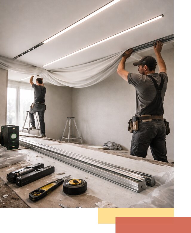 Монтаж натяжных потолков со световыми линиями в Старом Осколе