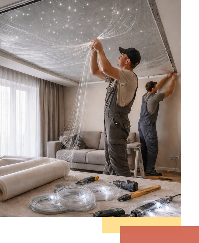 Монтаж натяжного потолка «Звездное небо» в Старом Осколе