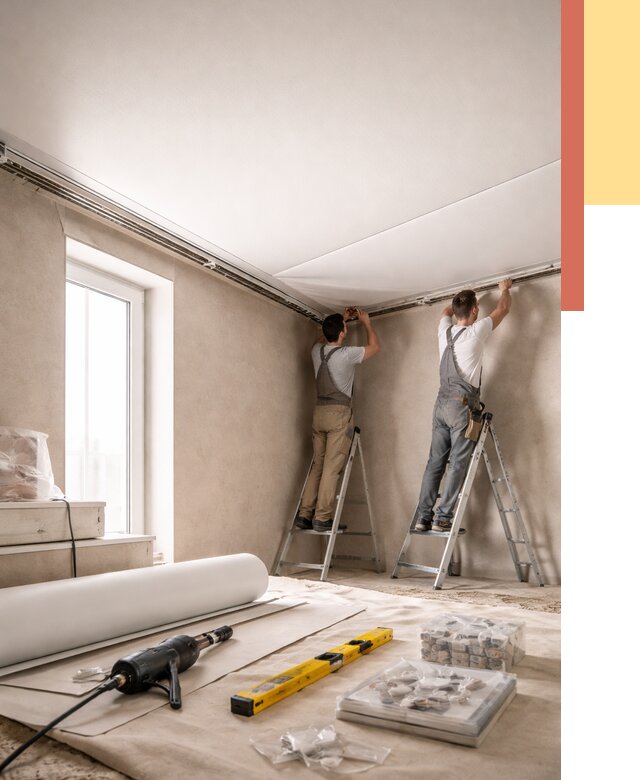 Монтаж натяжного потолка в спальне в Старом Осколе от 3844 руб. под ключ | ОТДЕЛОЧНИК-Срк