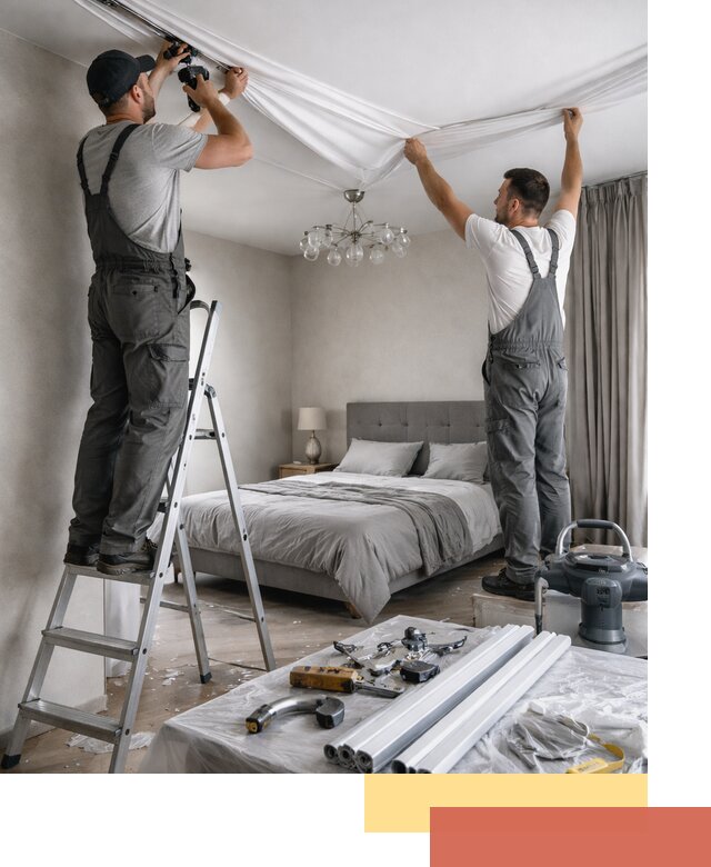 Монтаж натяжного потолка в спальне в Старом Осколе