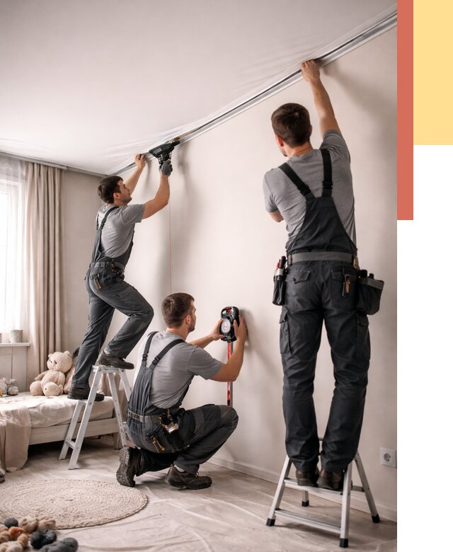 Монтаж натяжного потолка в детской в Старом Осколе от 3541 руб. — быстро и недорого | ОТДЕЛОЧНИК-Срк