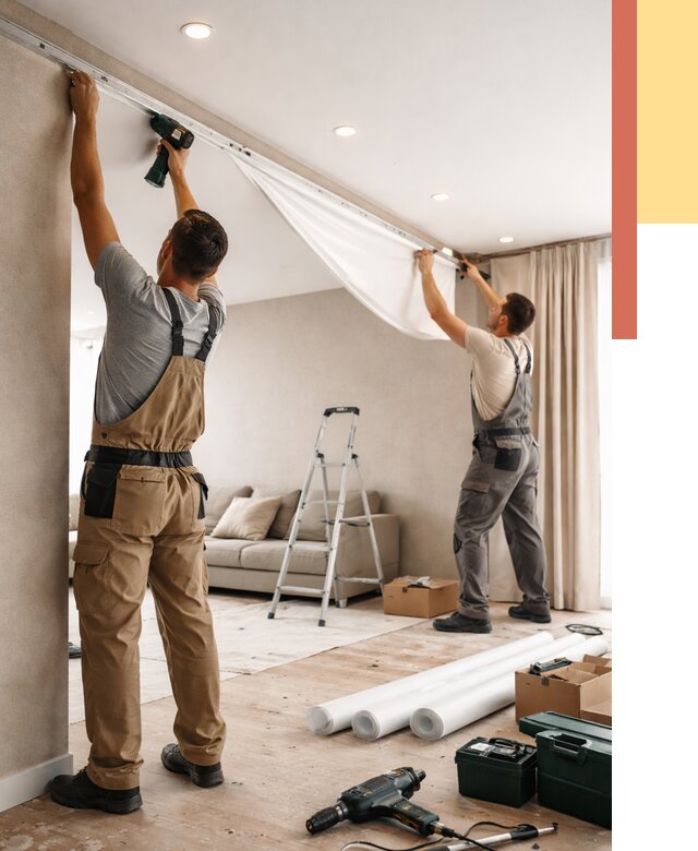 Монтаж натяжного потолка в гостиной в Старом Осколе от 556 руб. | ОТДЕЛОЧНИК-Срк