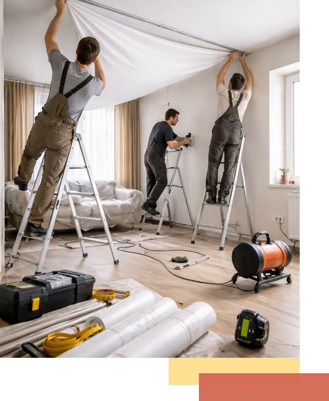 Монтаж натяжного потолка в гостиной в Старом Осколе