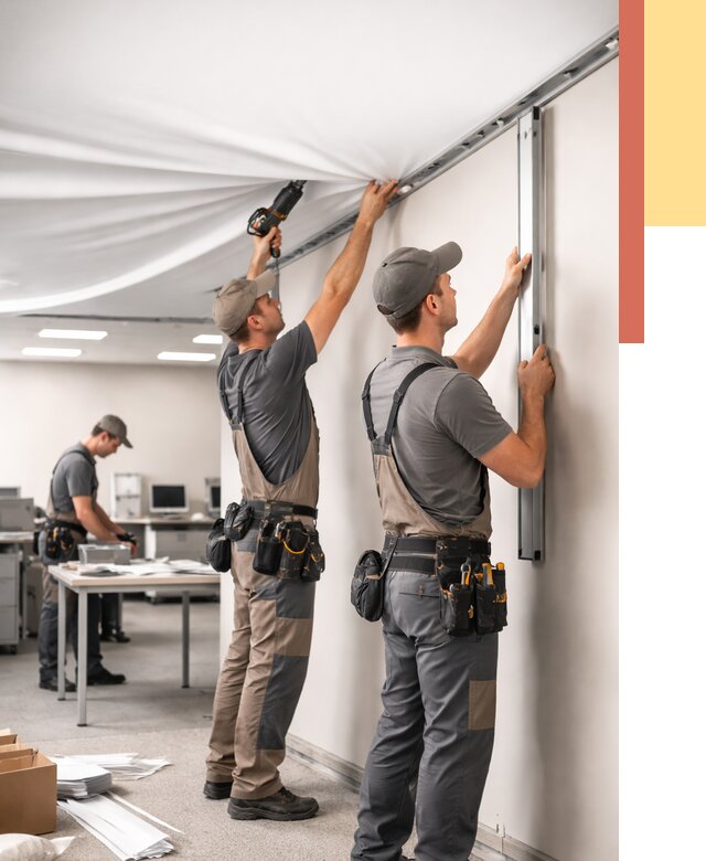 Монтаж натяжного потолка в офисе в Старом Осколе от 455 руб/м² — быстро и недорого | ОТДЕЛОЧНИК-Срк