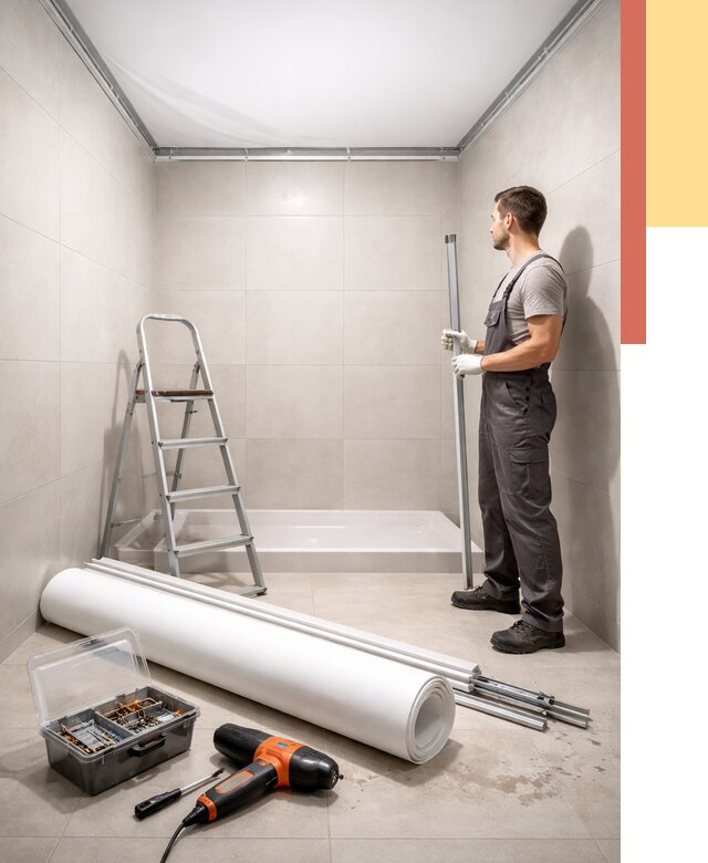 Монтаж натяжного потолка в санузле в Старом Осколе от 1872 руб. — ОТДЕЛОЧНИК-Срк