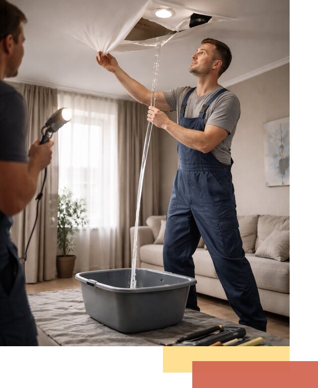 Слив воды с натяжного потолка в Старом Осколе быстро и аккуратно