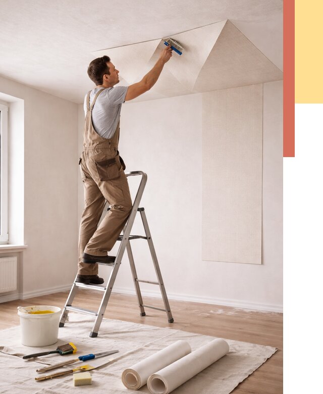 Поклейка обоев на потолок в Старом Осколе от 4553 руб. быстро и недорого | ОТДЕЛОЧНИК-Срк